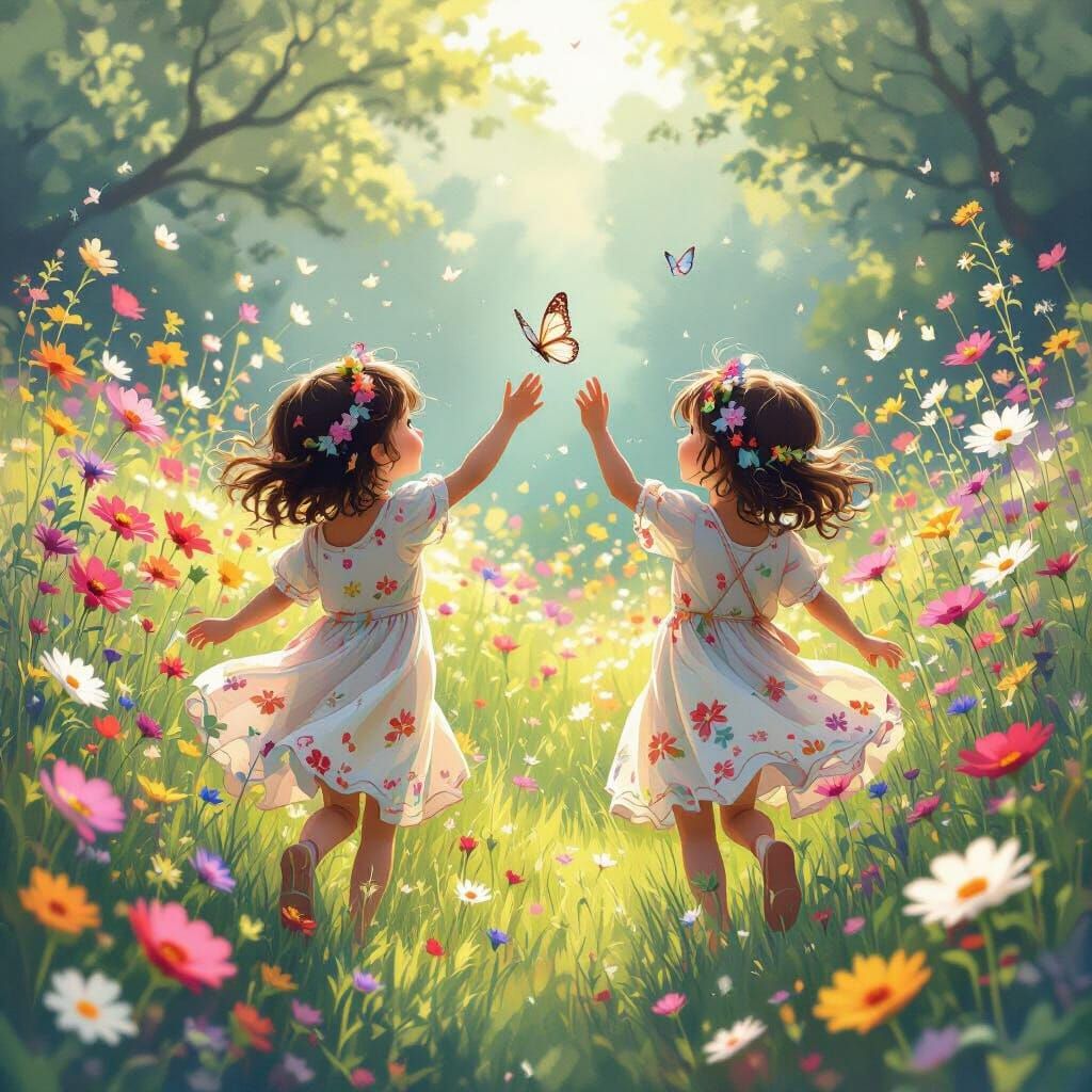 Children in a Magical Garden, Illustration Art