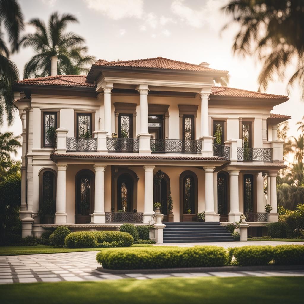 Elegant Two-Story Mansion with Columns, Professional Photogr...