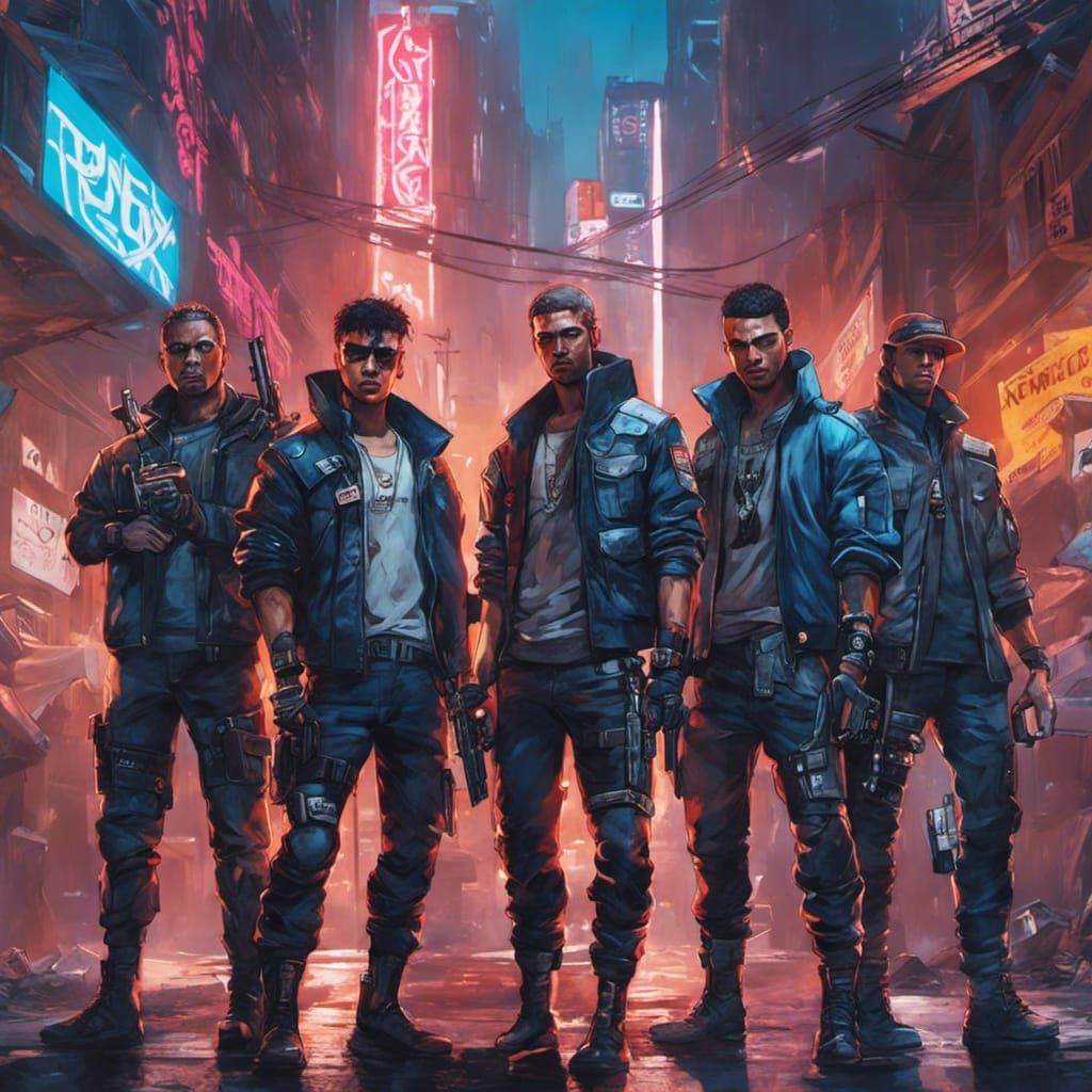 Cyberpunk Gang Loitering on Street Corner