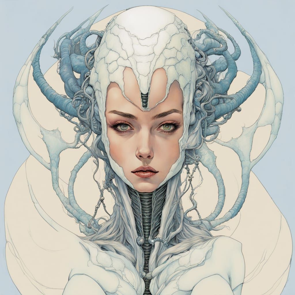 Ethereal Alien Goddess in Cyberpunk Style