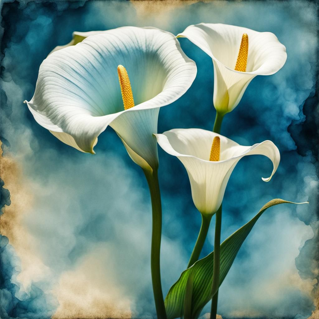 Ethereal Cyanotype Calla Lily with Gold Details
