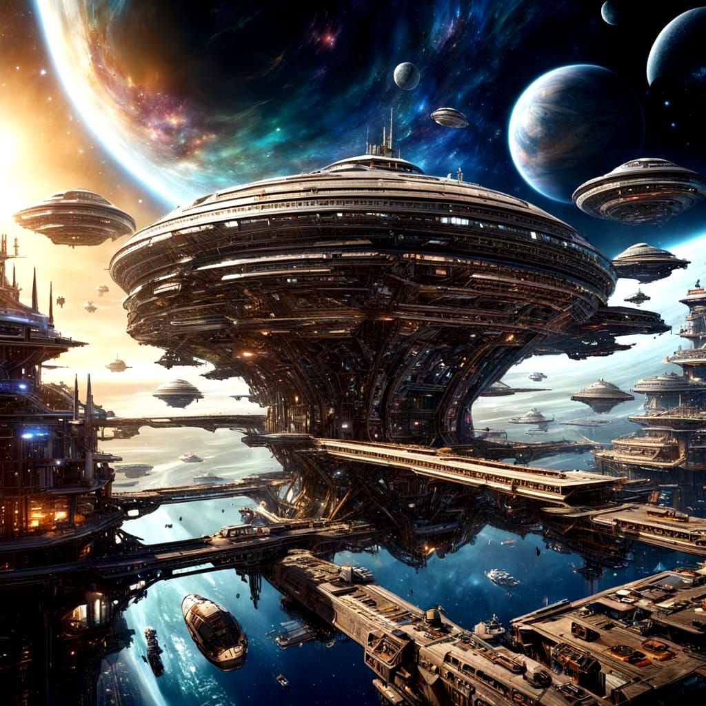 Epic Cosmic Wharf in Photorealistic Digital Art