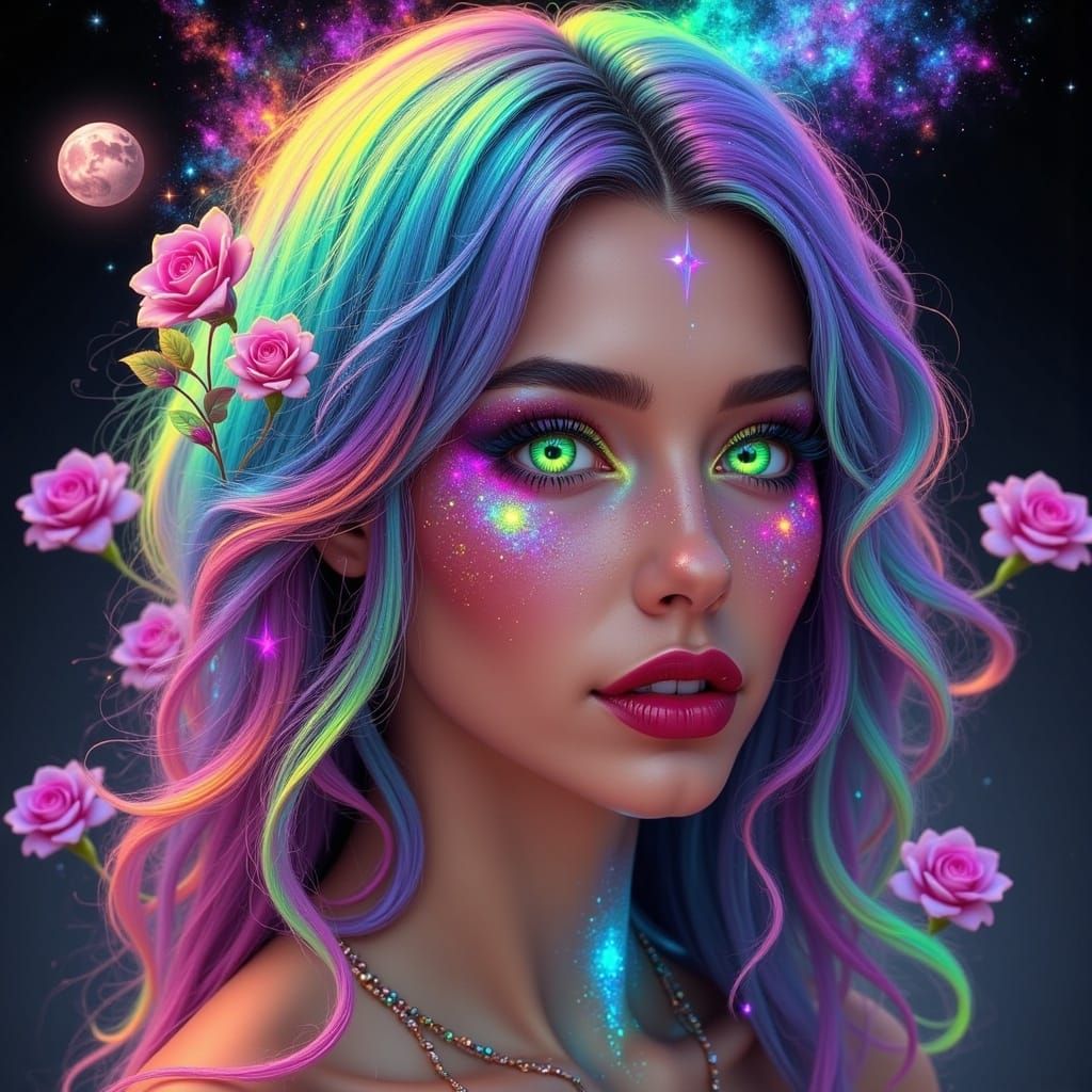 Celestial Goddess in Radiant Cosmic Glow