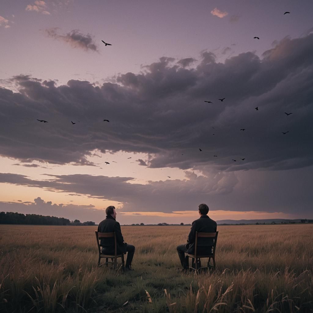 Man in Field: Moody Pastel Cinematic Film Still