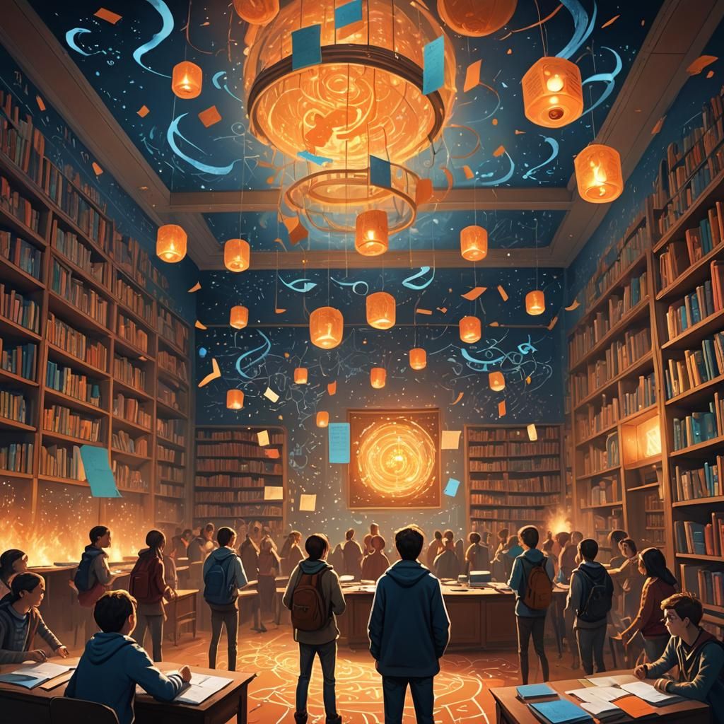 Math Teacher in Noisy Classroom: Fantasy Concept Art