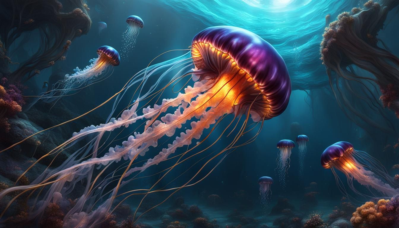 Fantastical Guitar Jellyfish in Deep Color