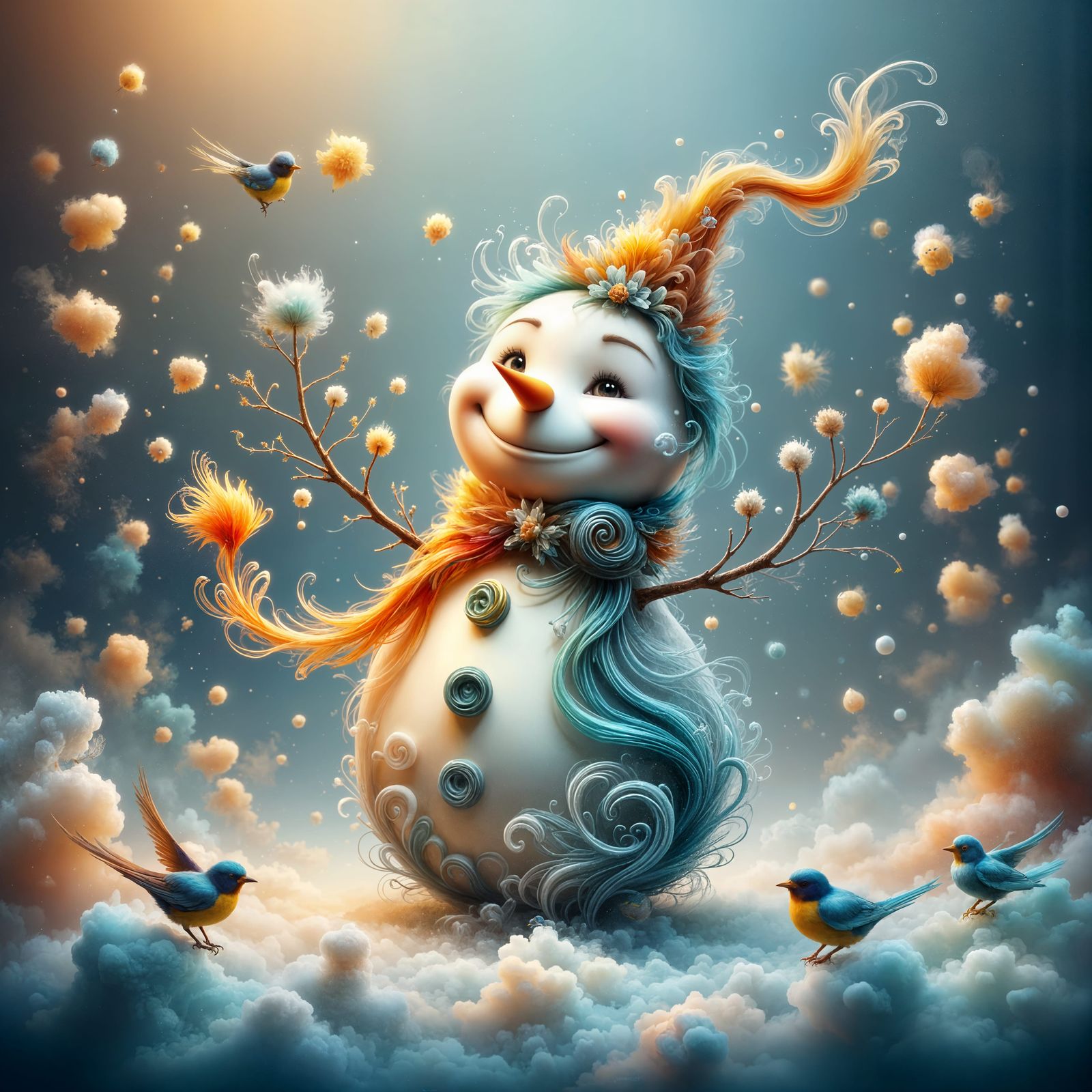 Vibrant Winter Wonderland Scene in Magical Realism Style