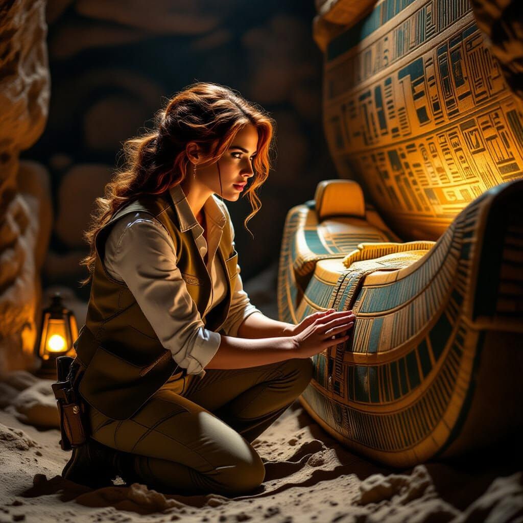 Alys in the Pharaoh's tomb.