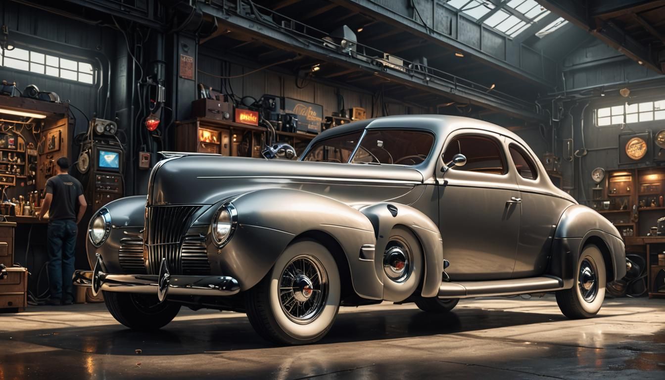 Cyberpunk 1940 Ford Coupe Spacecraft Concept