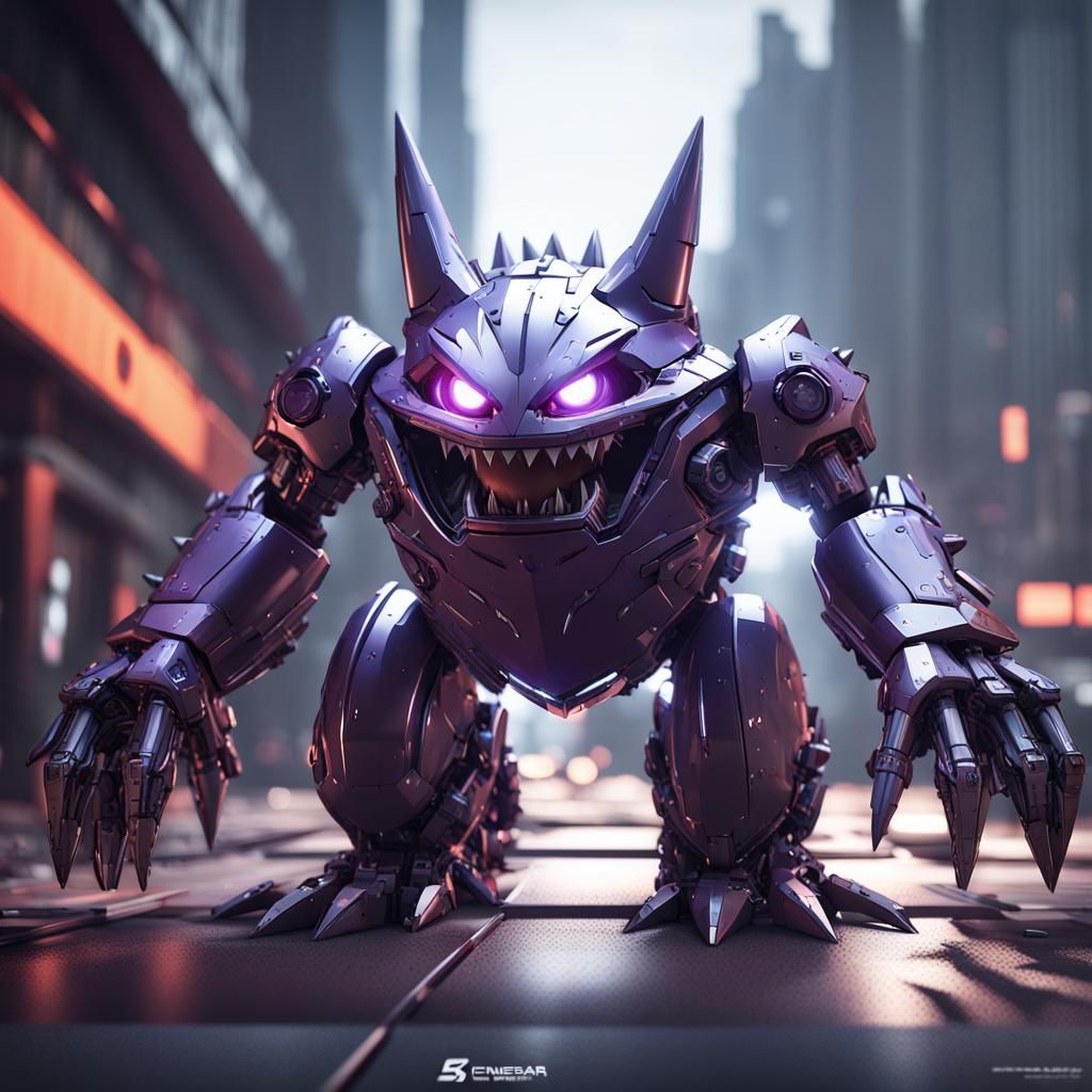 Futuristic Gengar Robot with Intricate Mech Details