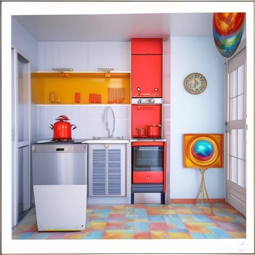 Psychedelic 1950s Kitchen in a Surreal CGI Style
