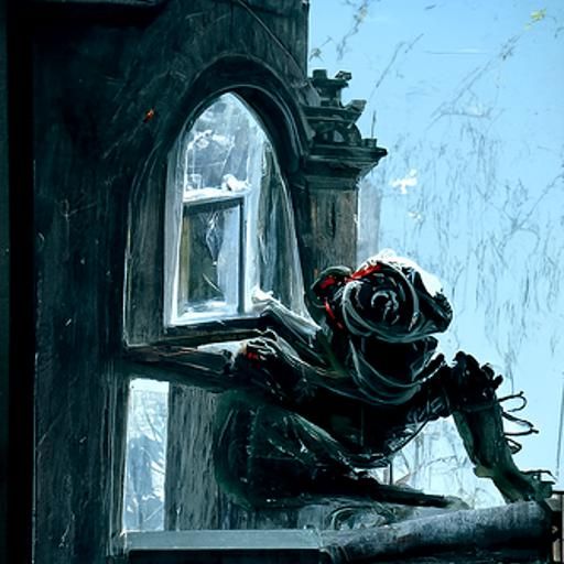 Eerie Rose in Window, Dark Horror Art