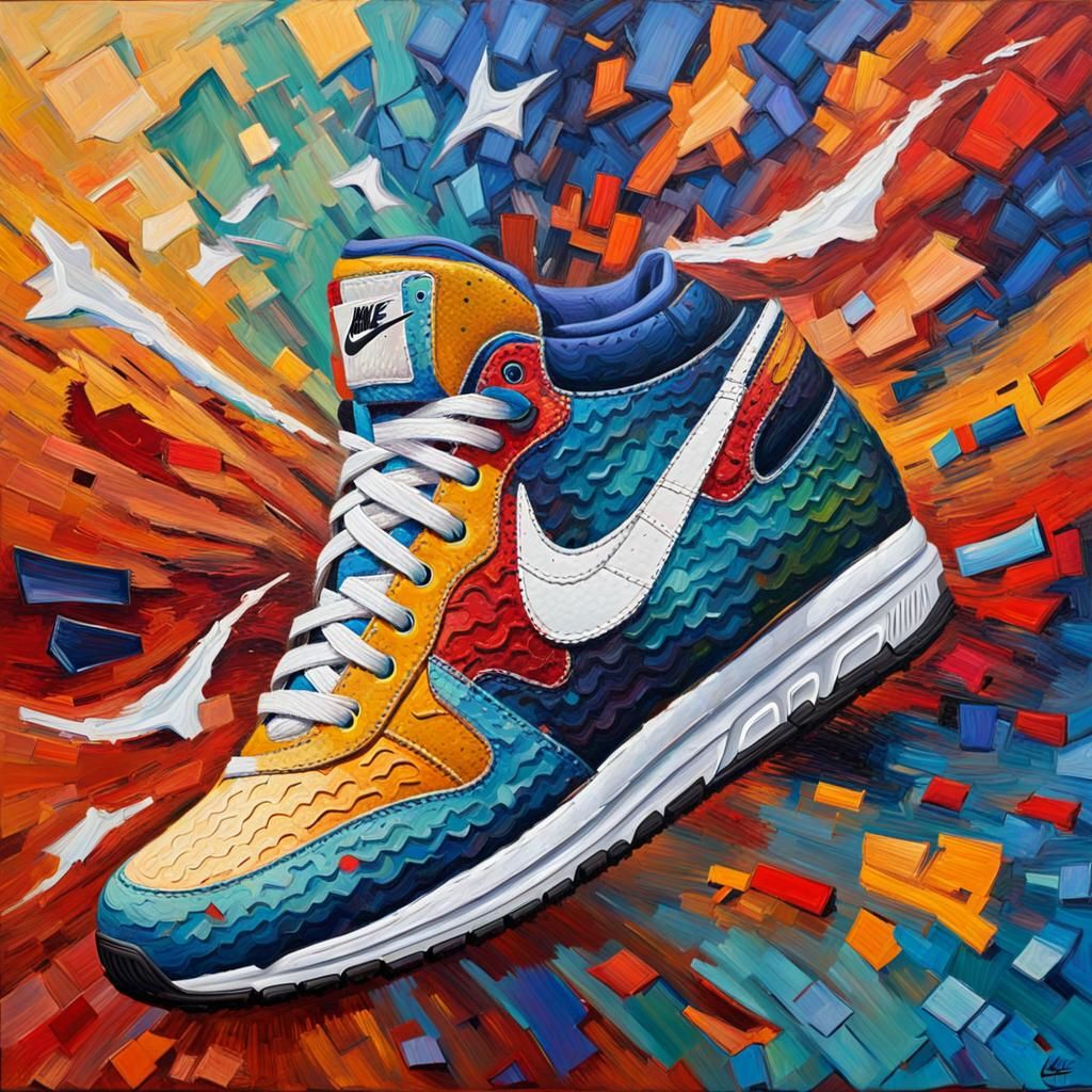 Disintegrating Nike Swoosh: Neo-Expressionist Oil Painting