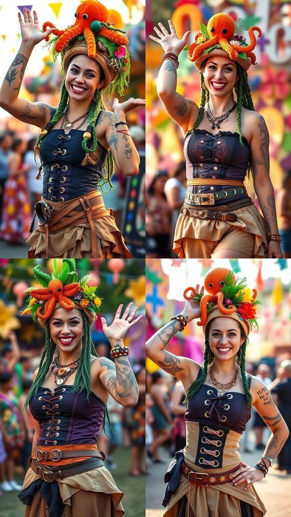 Woman in Octopus Hat at Outdoor Festival
