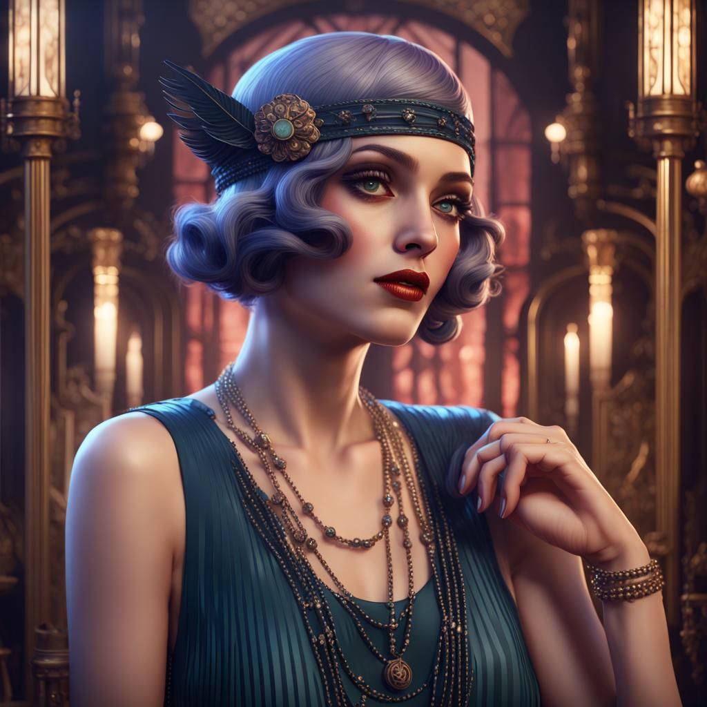 Stylized 1920s Flapper Girl in Detailed Matte Painting