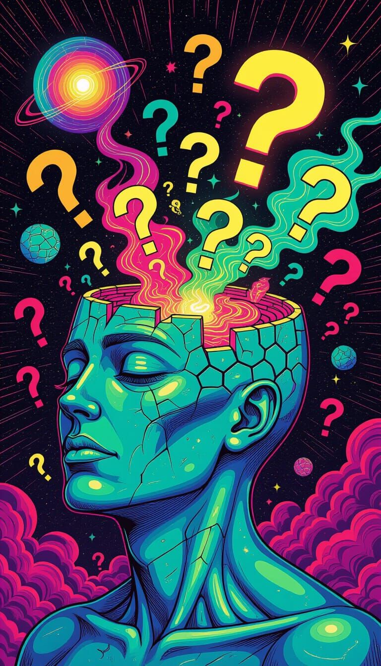 Human Head Reveals Cosmic Symbols and Fragmented Thoughts