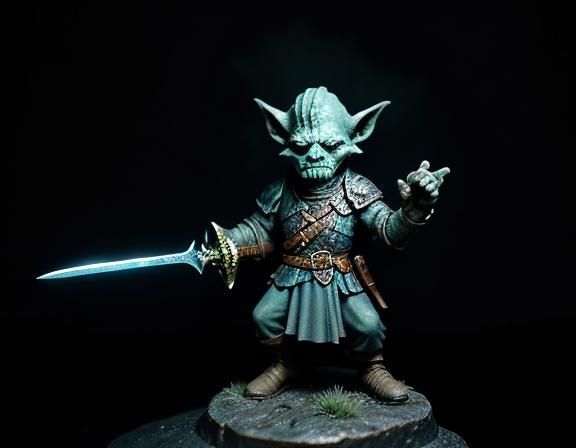Goblin Wielding Sword in Misty Cave: Dark Fantasy Art