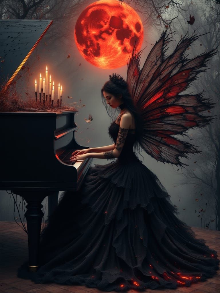 Gothic Fairy Piano Serenade Under Blood Moon