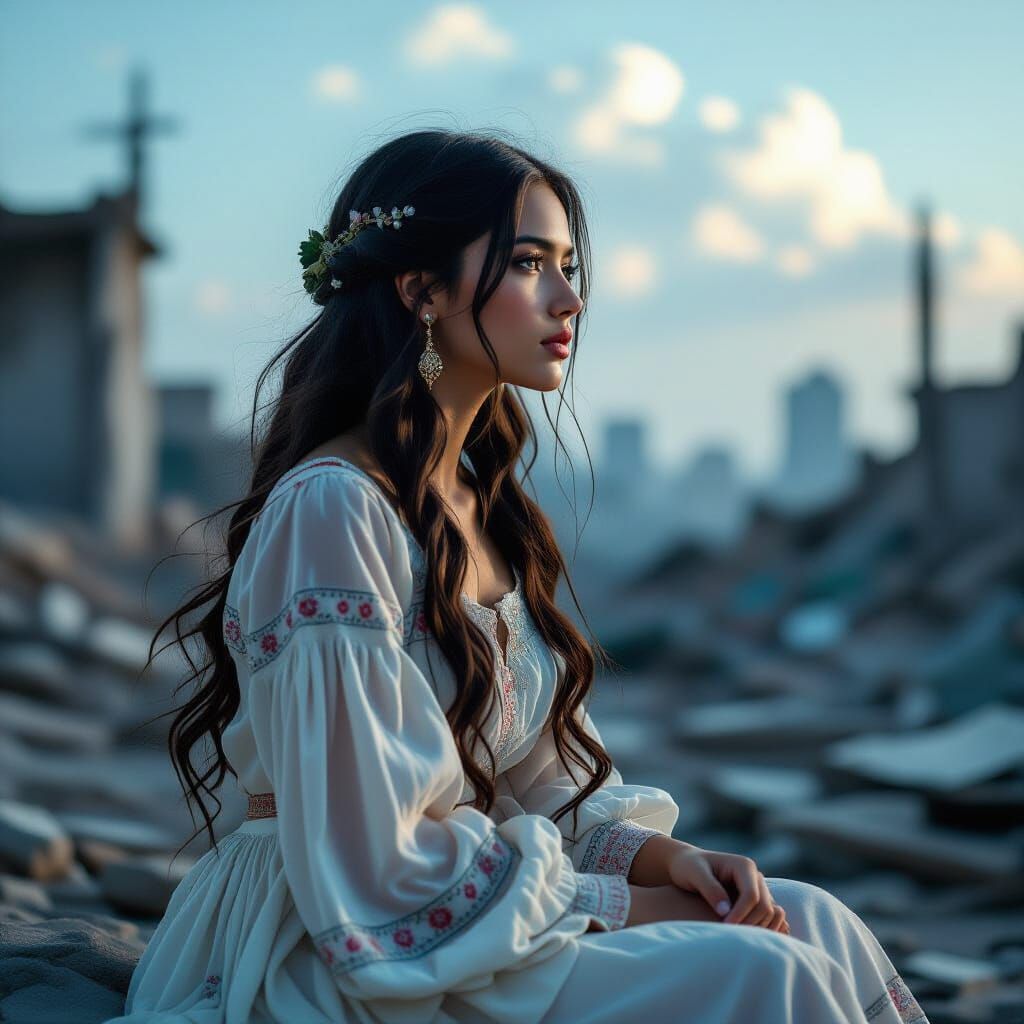 Mexican Girl's Inner World Blended with Dystopian Scene