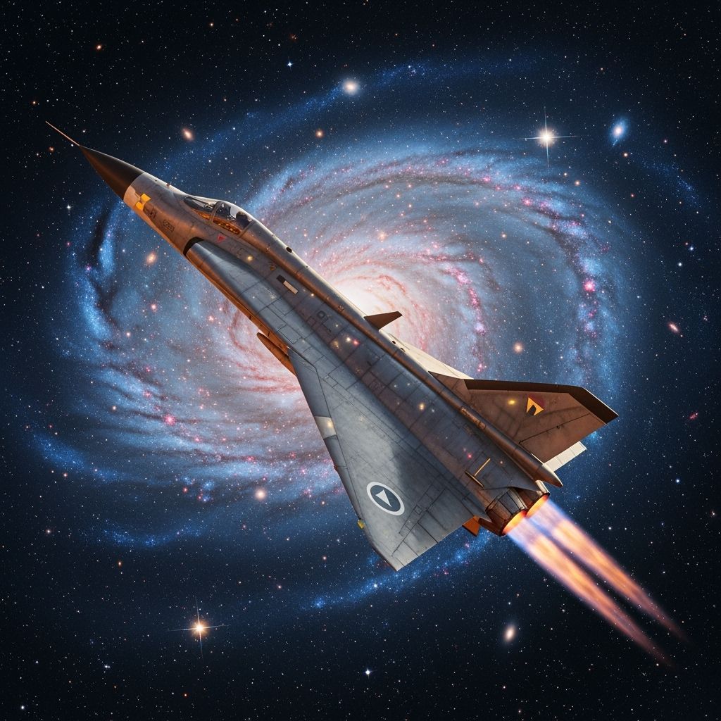SAAB J-35 Draken Soaring Through a Galactic Nebula