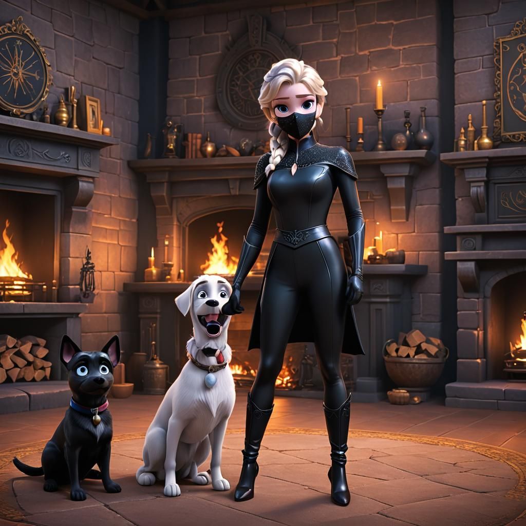 Elsa in Black Latex: 3D Digital Art