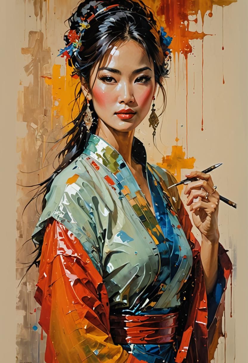 Impressionistic Oil Painting: Bold Asian Woman