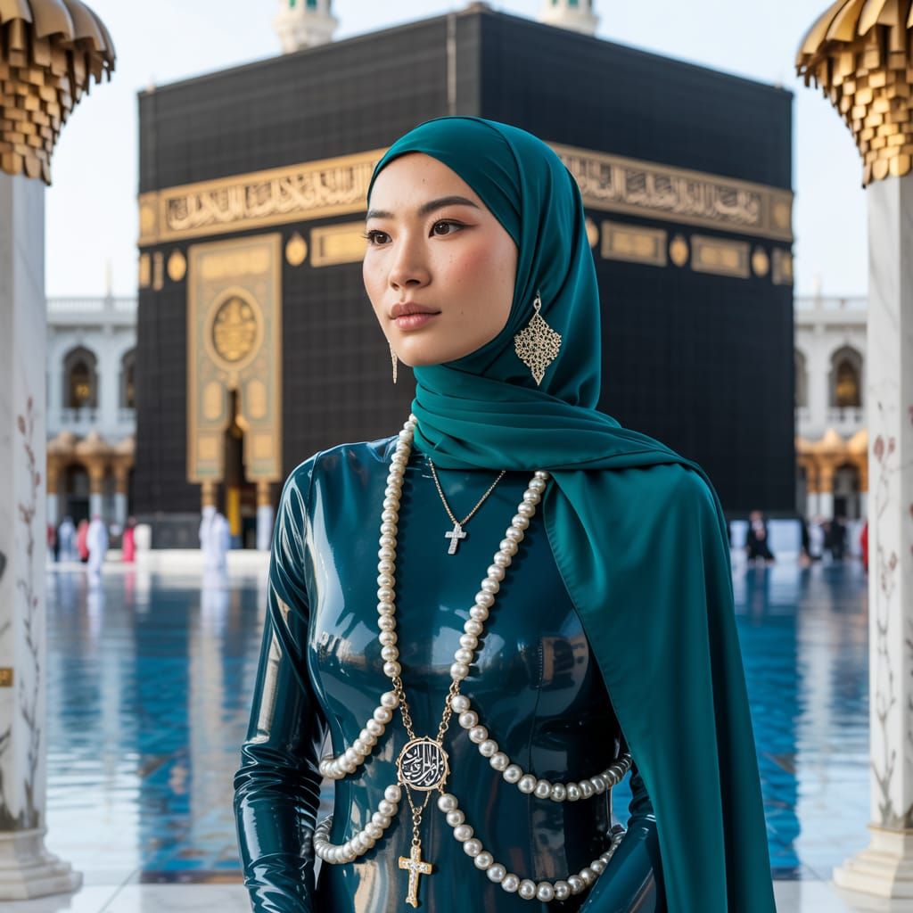 Asian Woman in Hijab at Kaaba: A Photographic Portrait