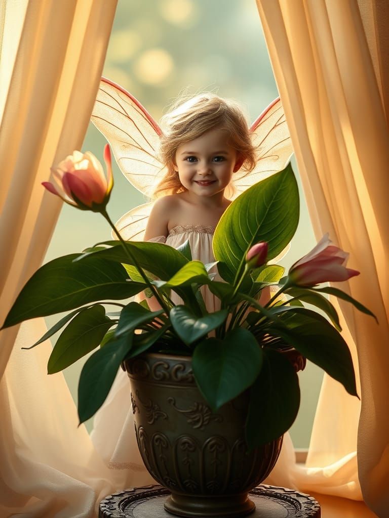 Enchanting Fairy Girl Hidden in Flowers