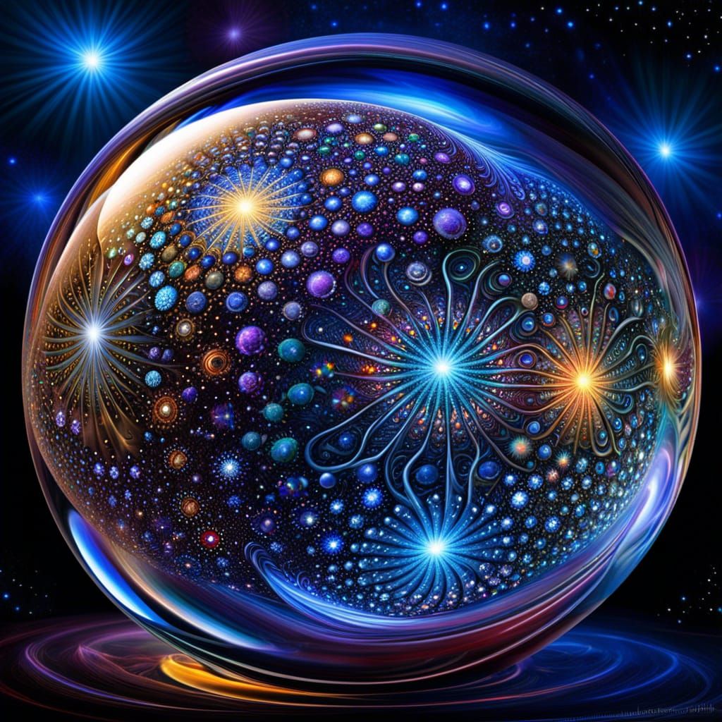 Fractal Glass Sphere in Space, Detailed Digital Art