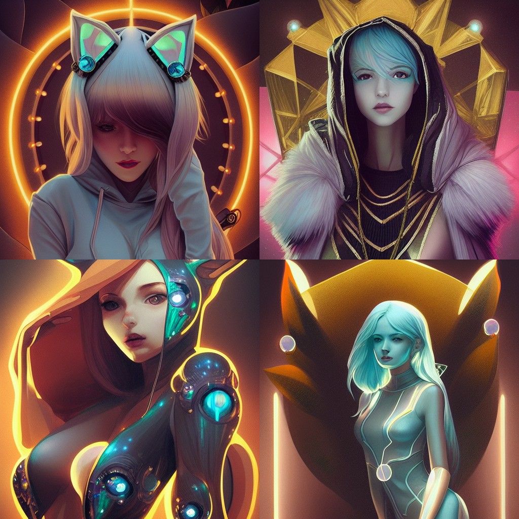 Robotic Fox Girl Portrait with Aquamarine Hoodie