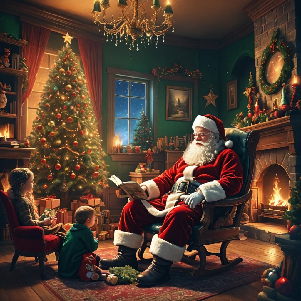 Santa Claus Reading Fairy Tales: A Christmas Scene