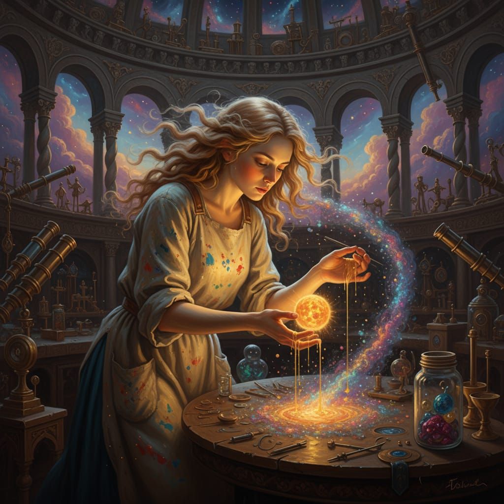 Woman Crafts Sun Replica in Ethereal Observatory