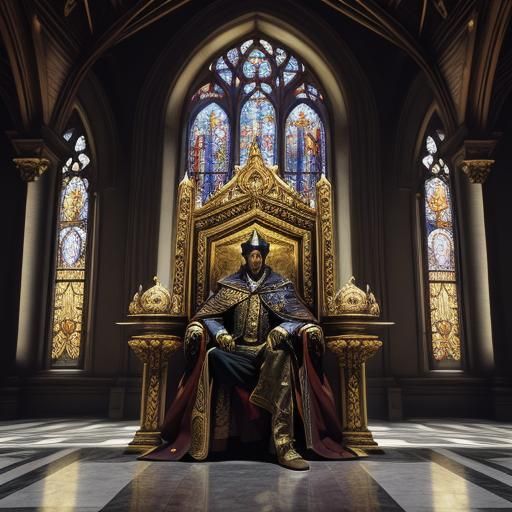 Fantasy Prince on Throne in Mystical Hall