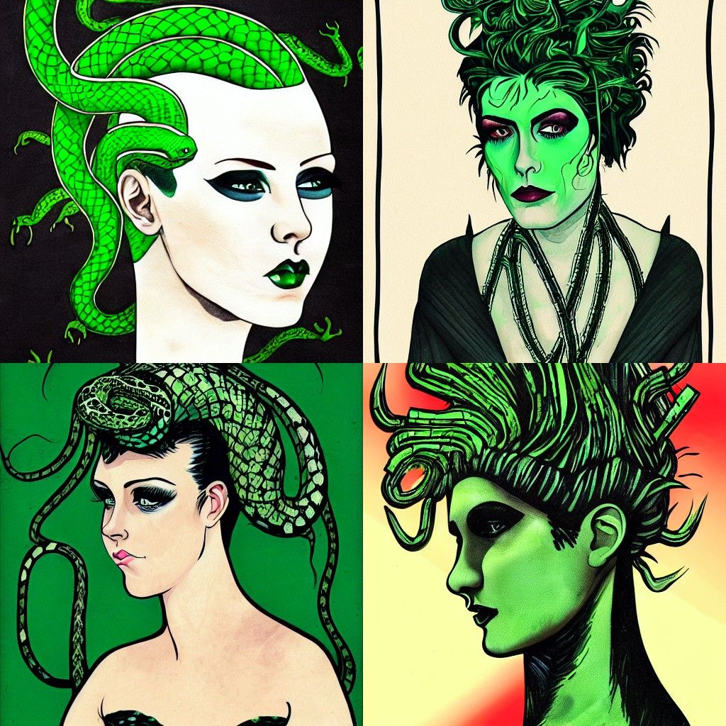 Art Nouveau Portrait of Punk Woman with Snake Mohawk