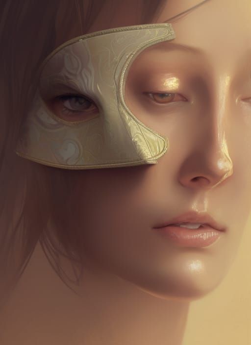 Woman with Eye Mask in Gouache Style