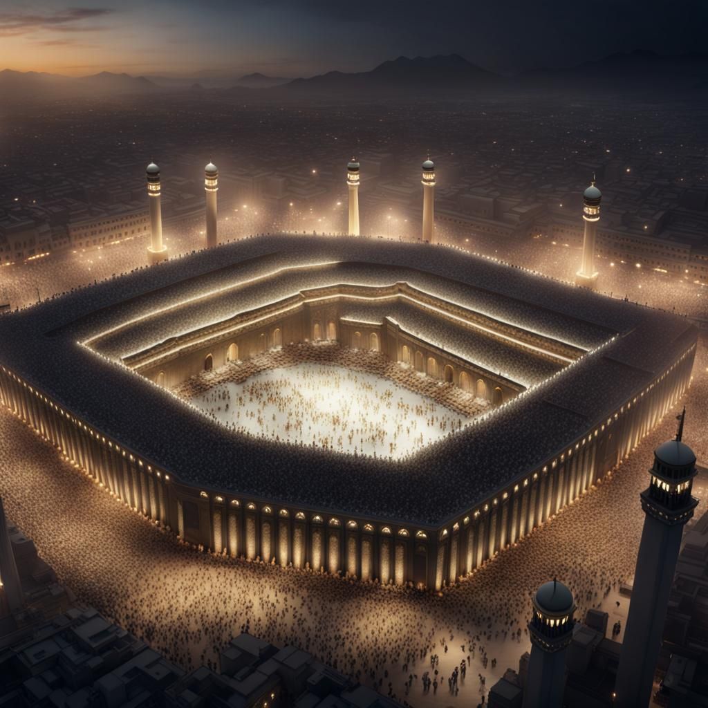 Aerial View of Kaaba During Hajj at Night