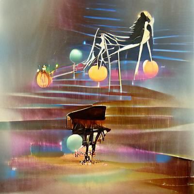 Disco Ball Piano on Stilts in Fall Lithograph