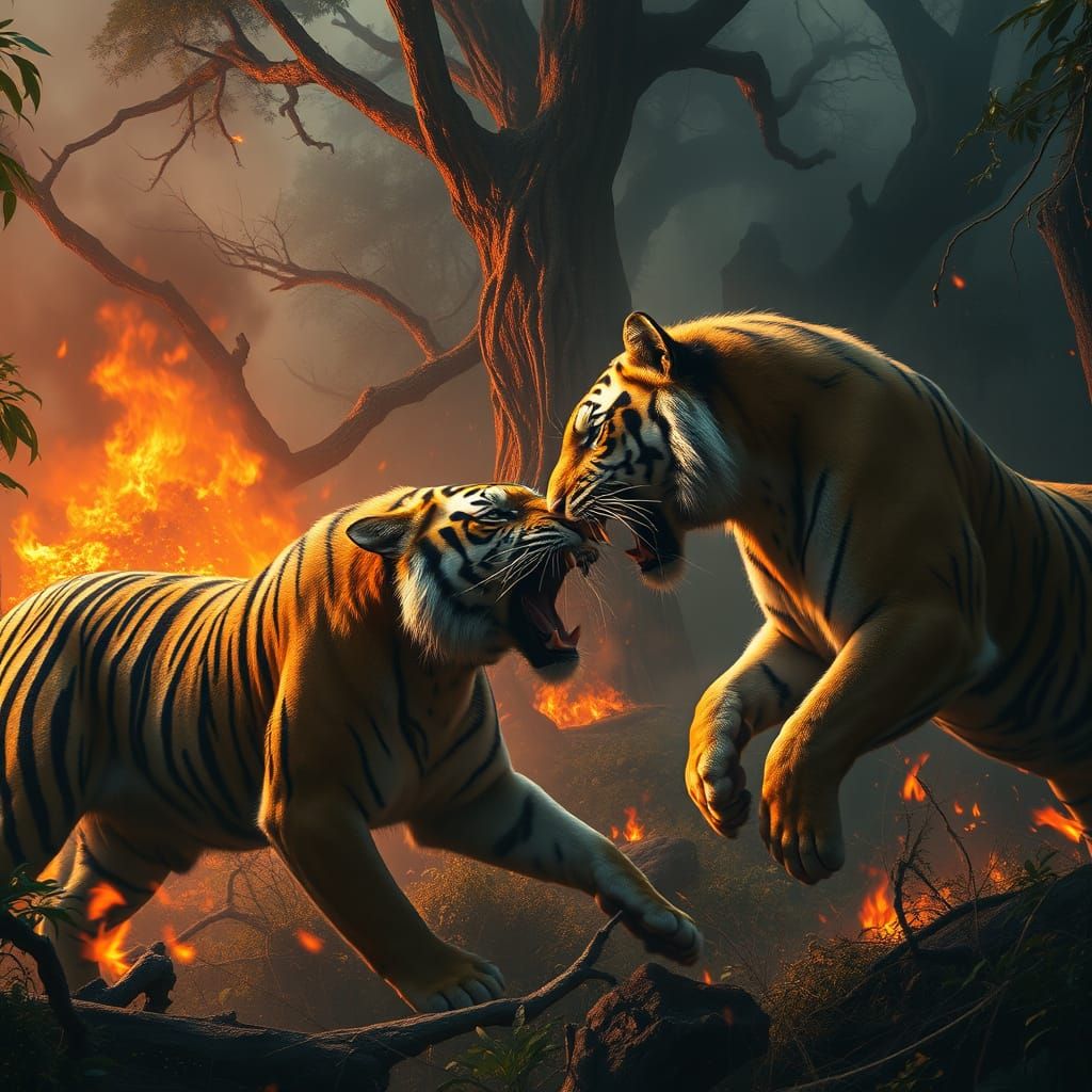 Majestic Tigers Engage in Fierce Jungle Battle in Vivid Matt...