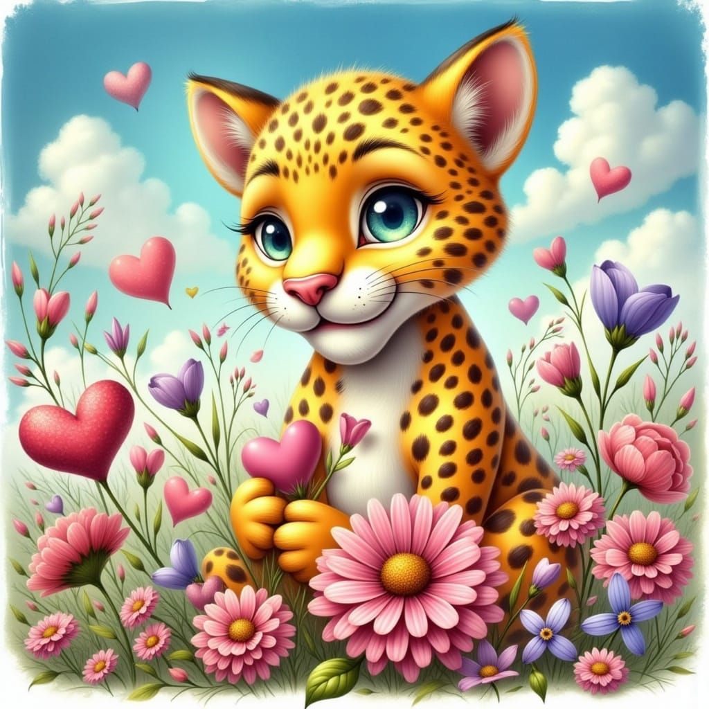 Whimsical Leopard in Shabby Chic Cartoon Style