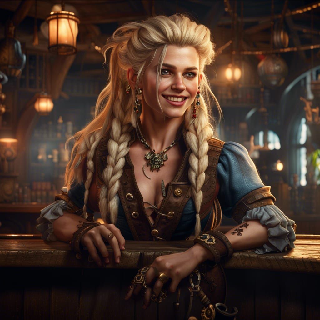 Female Pirate in Bar: Detailed Fantasy Art
