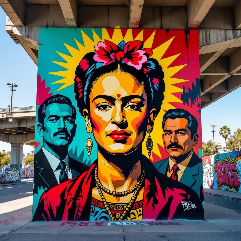 Frida Kahlo Mural in Vibrant Pop-Art Style