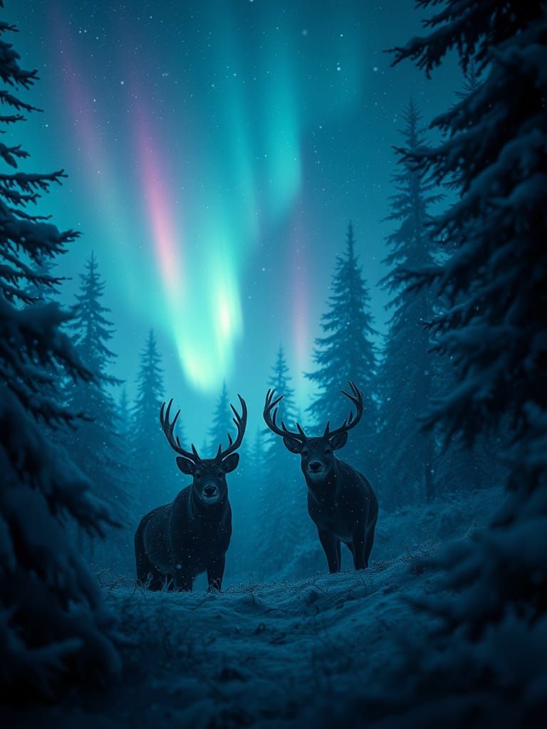 Mystical Winter Forest with Bioluminescent Auroras