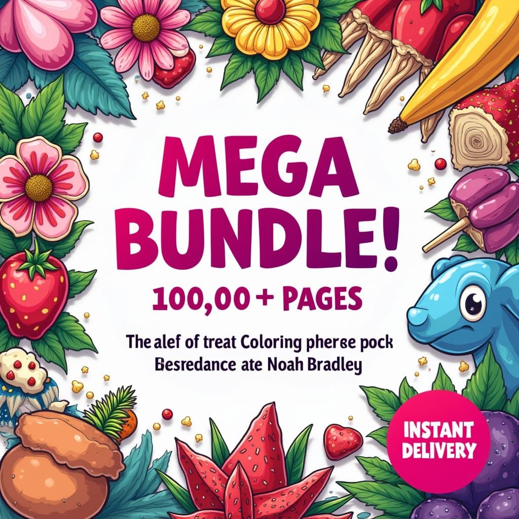 Vibrant Coloring Book Bundle Cover Art in Matte Painted Styl...