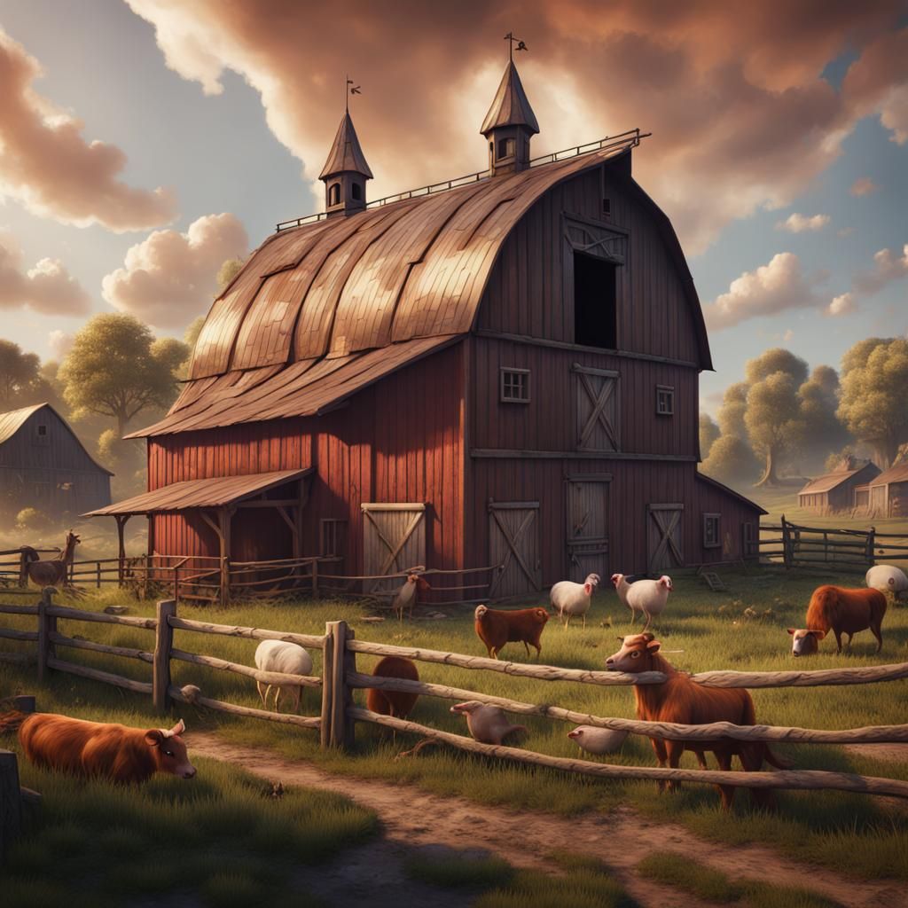 Abstract Animals on a Farm in Detailed Matte Painting