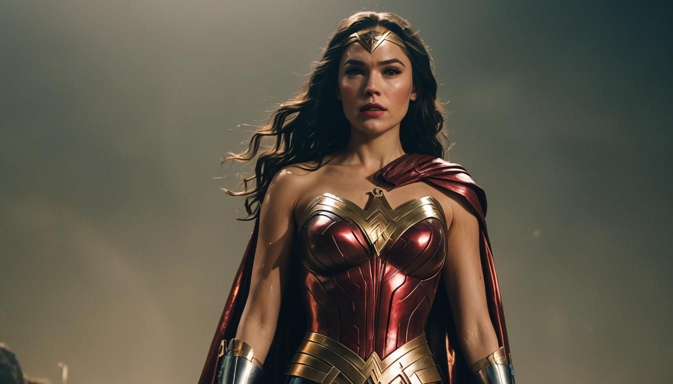 Young Wonder Woman in Reflective Latex Costume