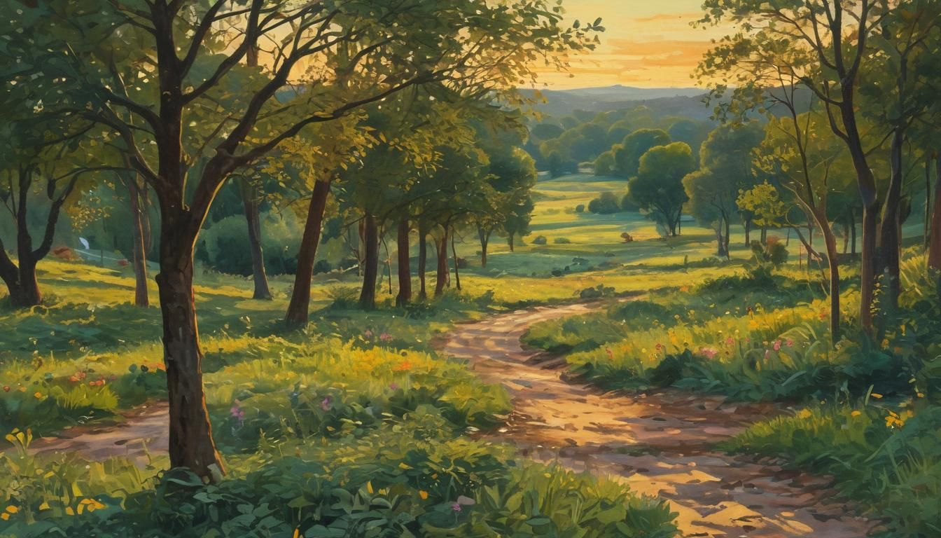 Impressionist Landscape at Golden Hour in Gouache Style