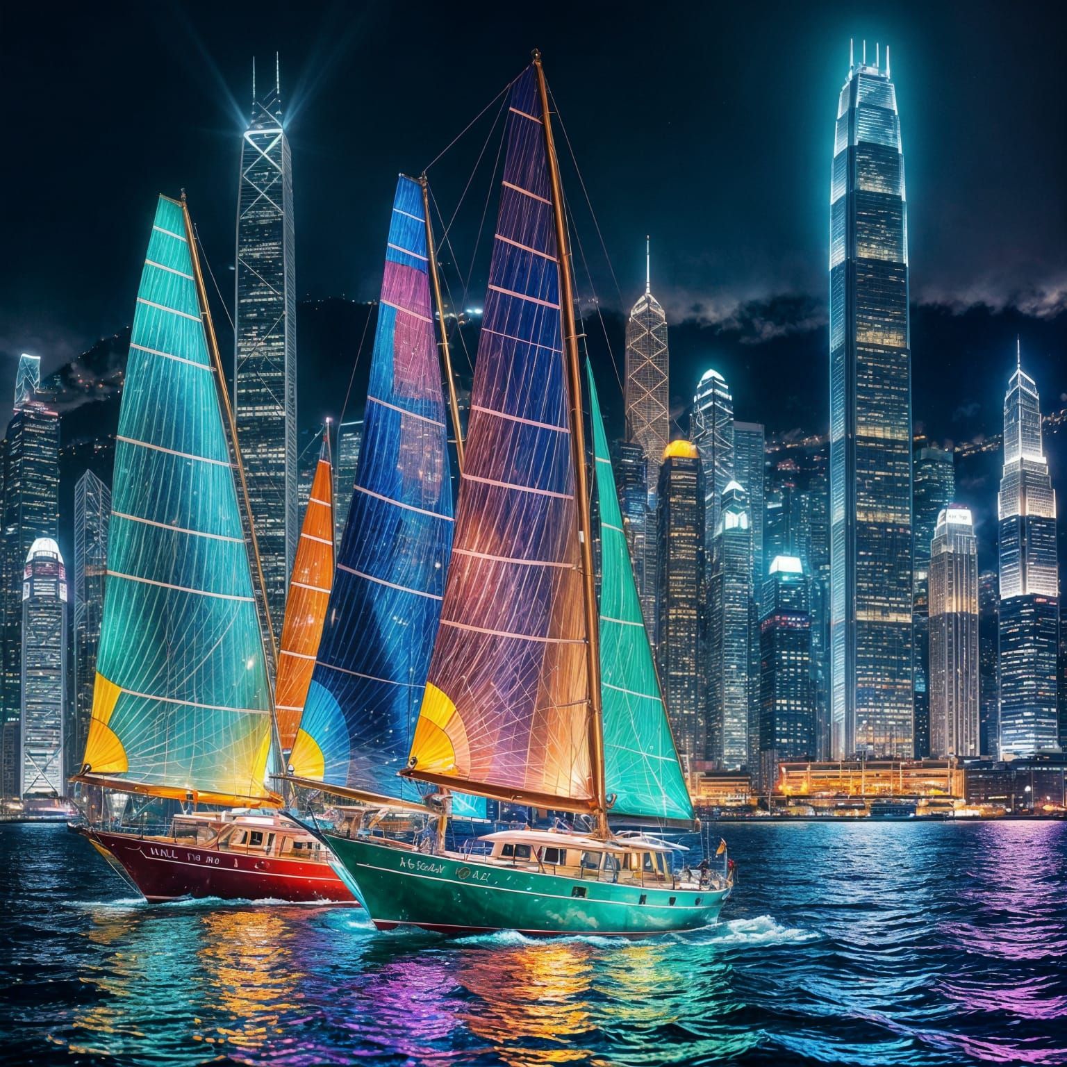 Vibrant Sailing Boat in Iridescent Underwater City