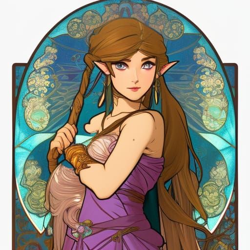 Zelda Princess Portrait in Art Nouveau Style