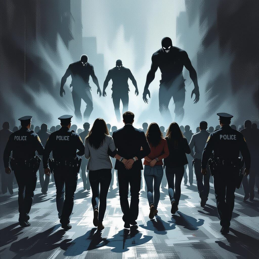 Film Noir Arrest with Shadowy Chase Scene