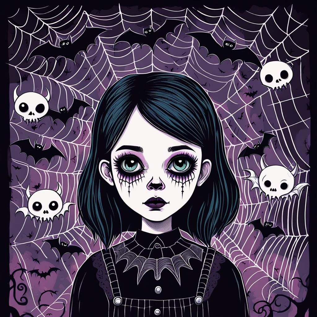 Goth Girl Children's Drawing with Whimsical Details